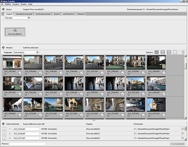 Ingrandisci la schermata di Nikon Transfer