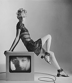 Twiggy in dress, photograph by Bert Stern
